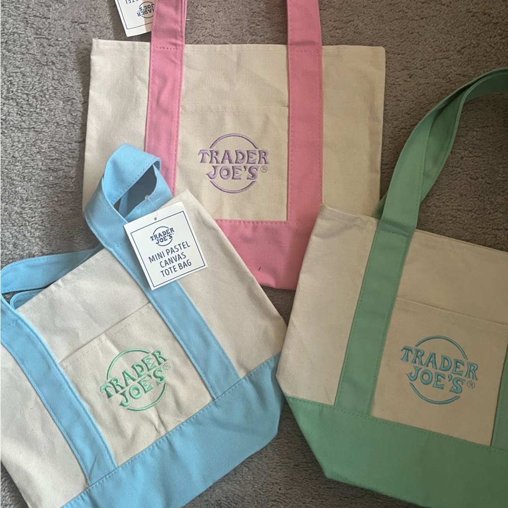 Trader Joe's Pastel Canvas mini Tote Trio
